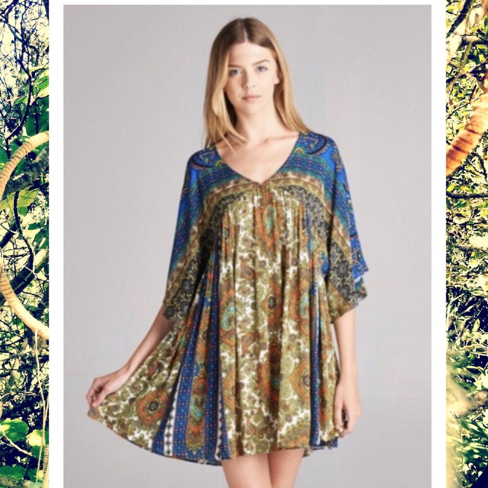 Blue Mix Boho Paisley Dress /Tunic